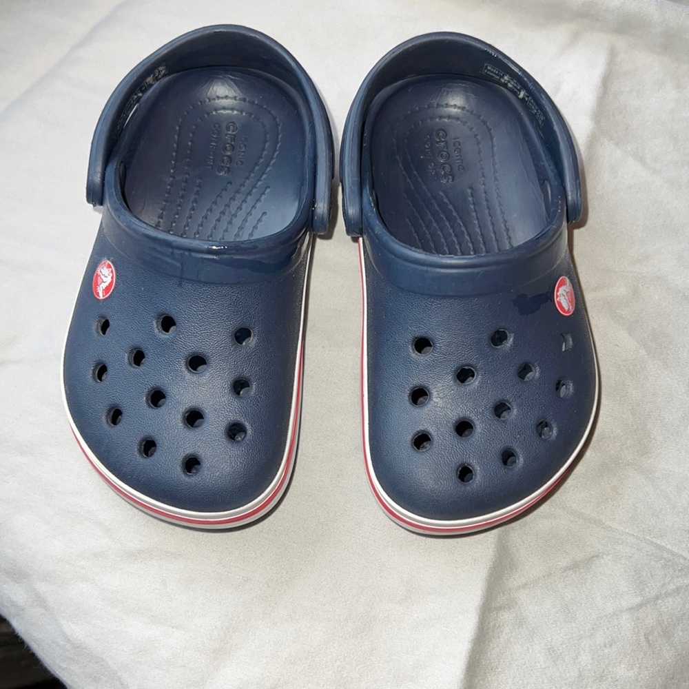 CROCS Kids Shoes in Navy Blue with Red Accents
